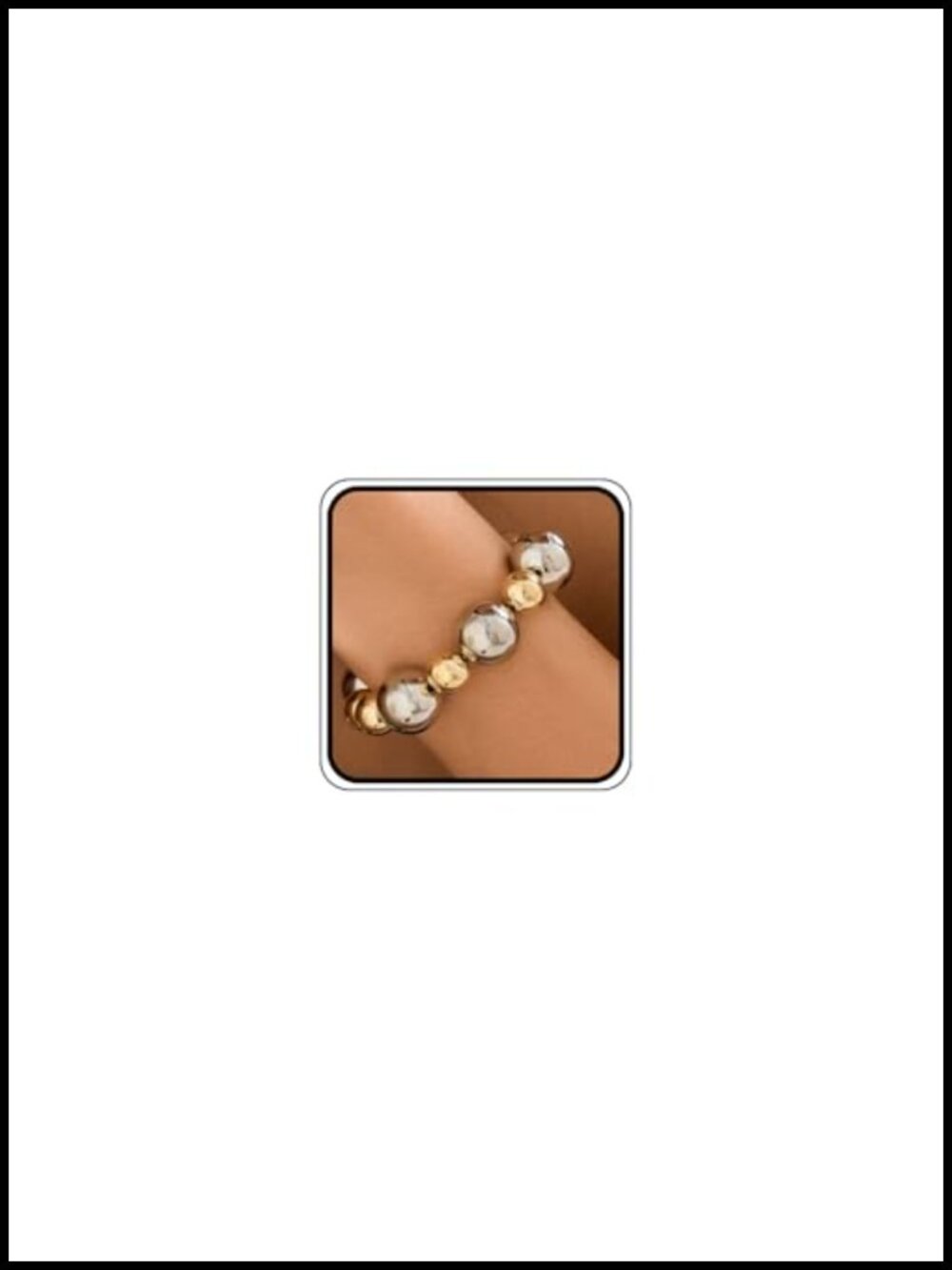 Chunky Silver Beaded Stretch Bracelet Women Non Tarnish Elastic Ball Two Tone